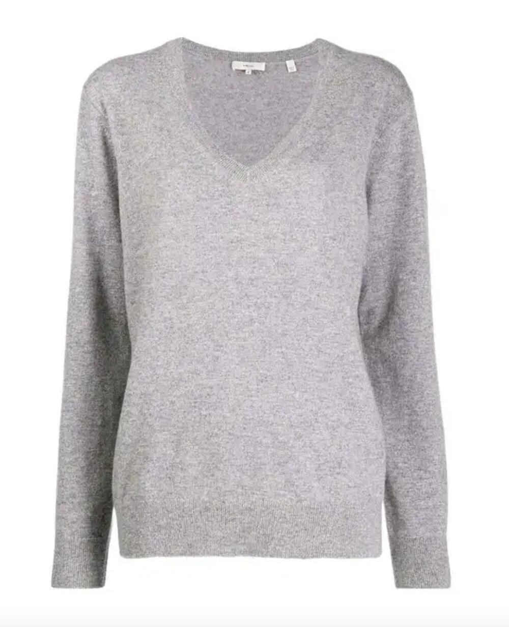 Vince Weekend Gray 100% Cashmere V-Neck Sweater Jumper Size XS XS
